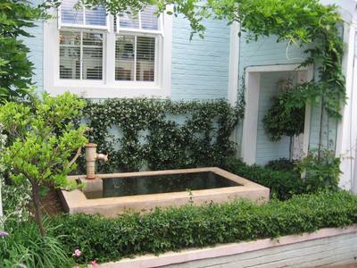 Garden design by Shirley Wallington — Lovely pond with old fashioned pump